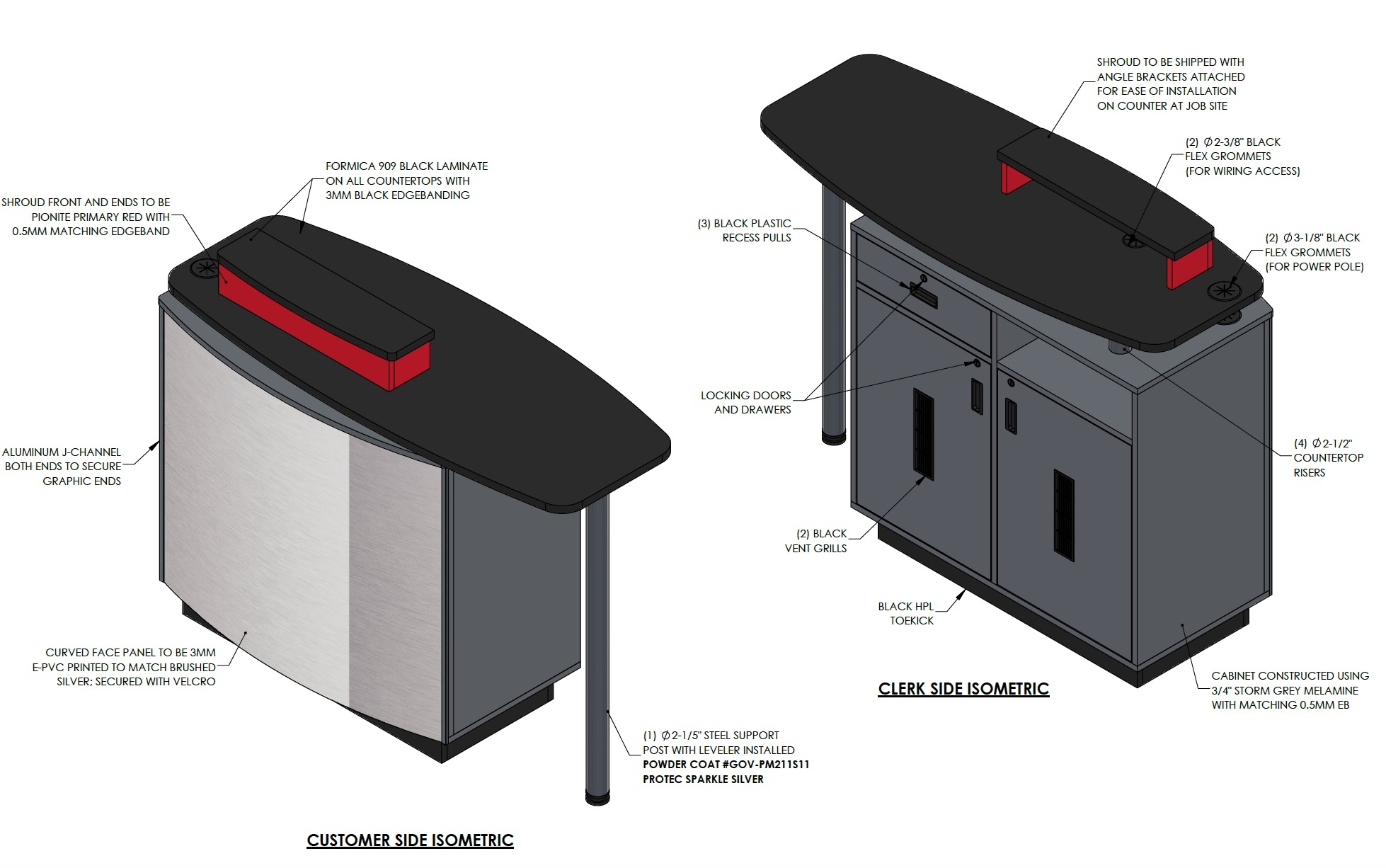 Large POS Station technical drawing